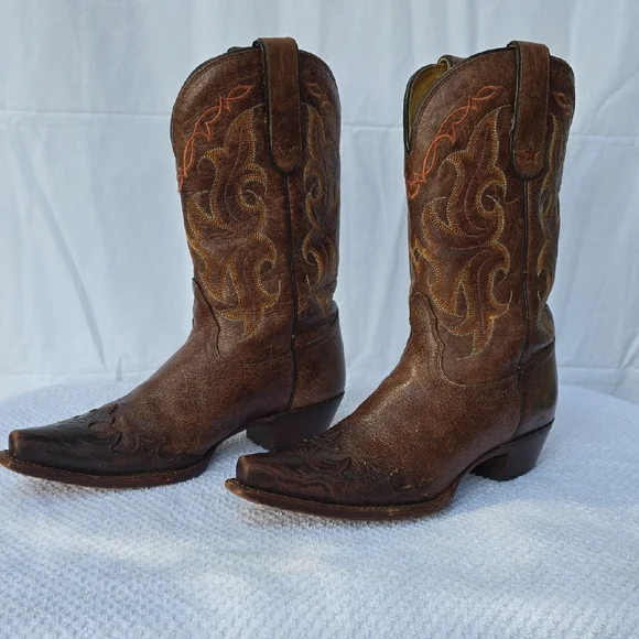 Tony Lama Brown Leather Cowboy Boots - Picture 3 of 8